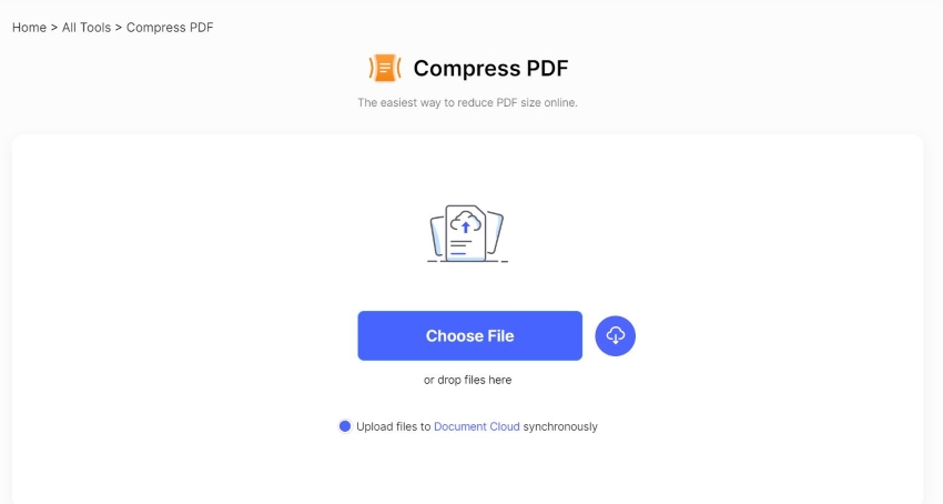 hipdf compress pdf tool interface
