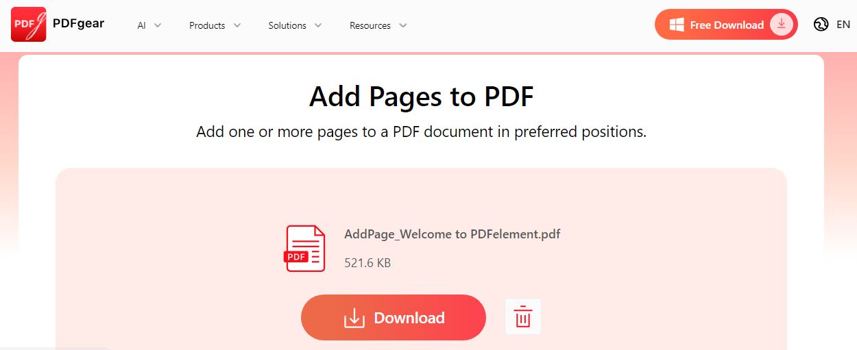 pdf file add page process successful