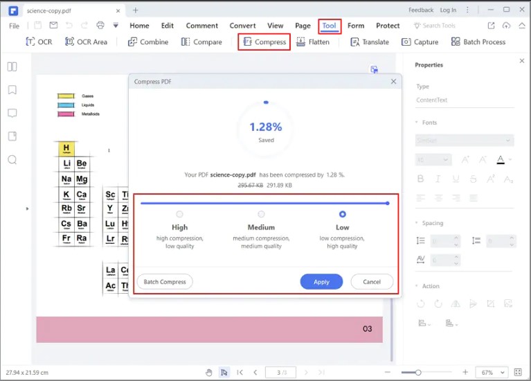 pdfelement choose compression level