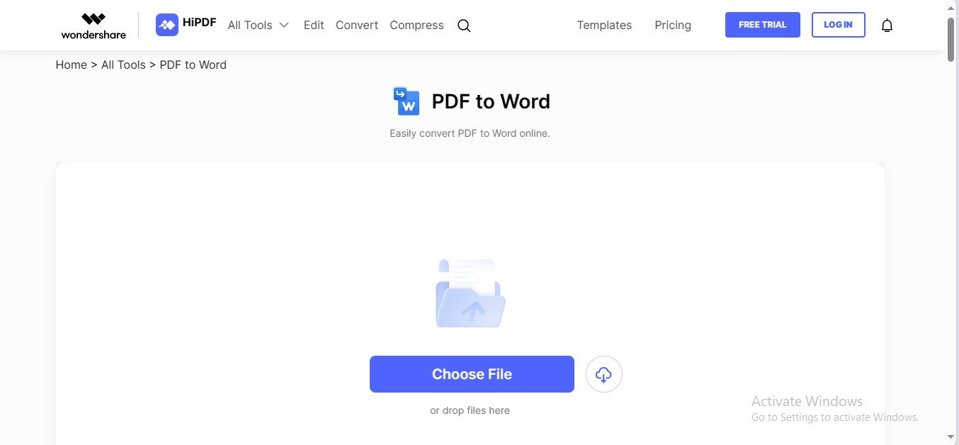 choose file for conversion hipdf