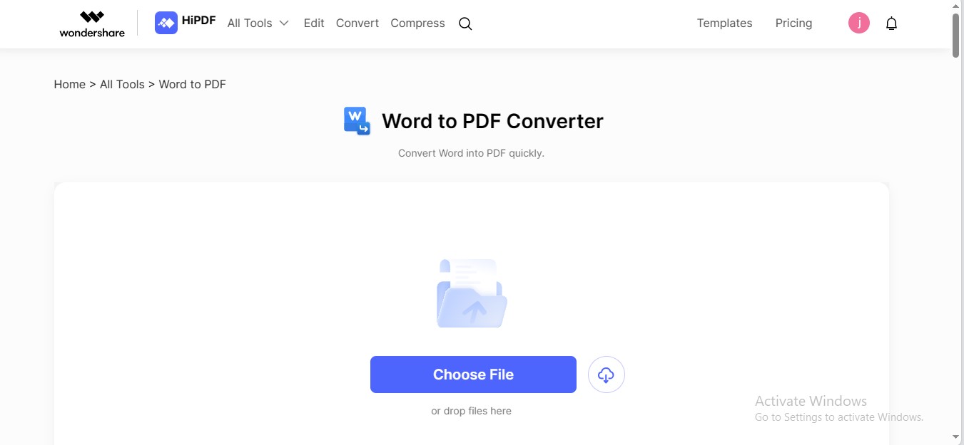 choose file word to pdf hipdf