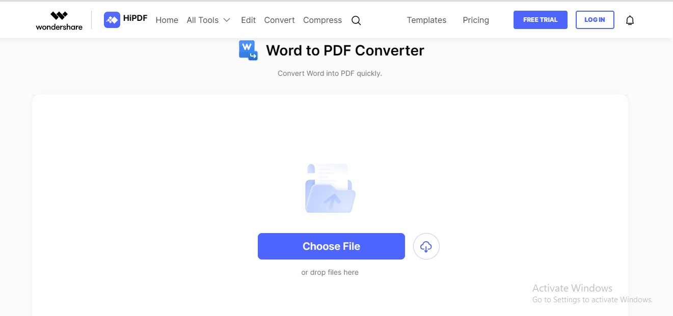 choose word file for conversion hipdf