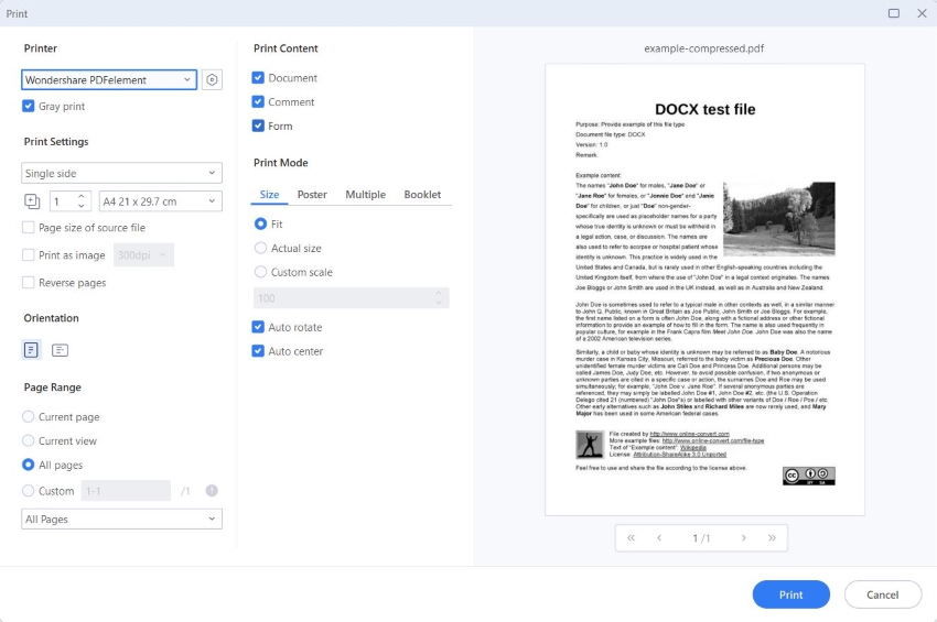 printing to pdf with wondershare pdfelement