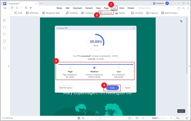 compressing a pdf using wondershare pdfelement