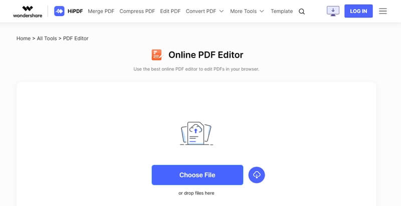 hipdf online editor interface