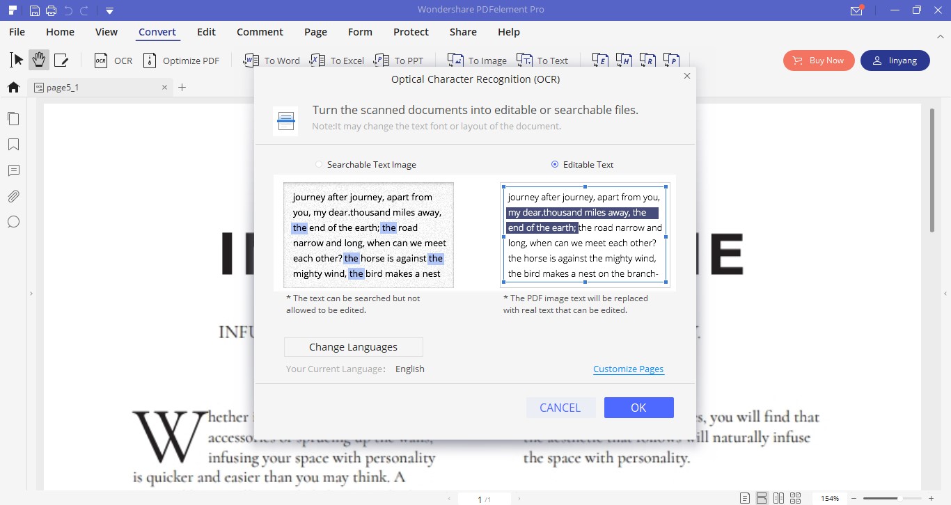 peform ocr on pdfelement