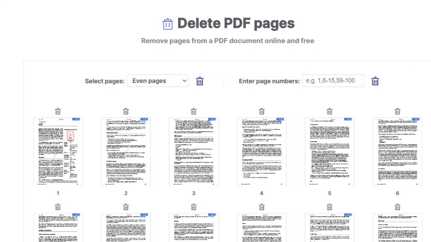 choosing pages to delete with hipdf