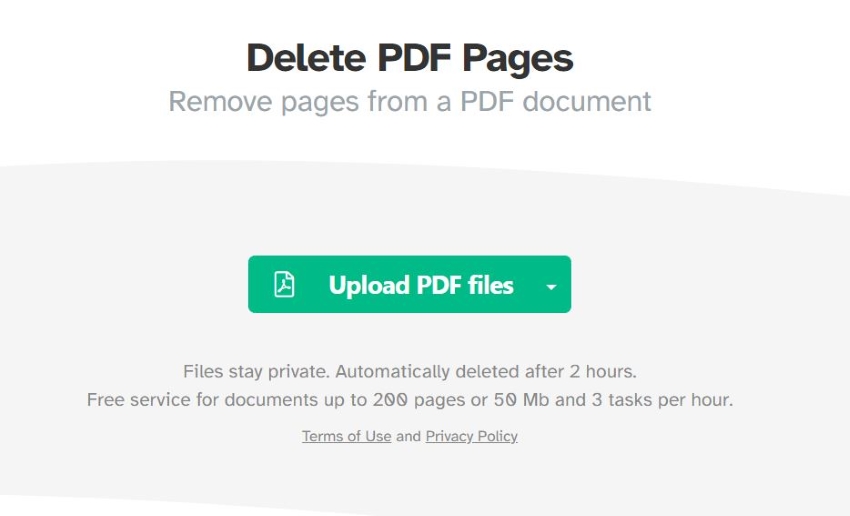 sejda delete pdf pages interface