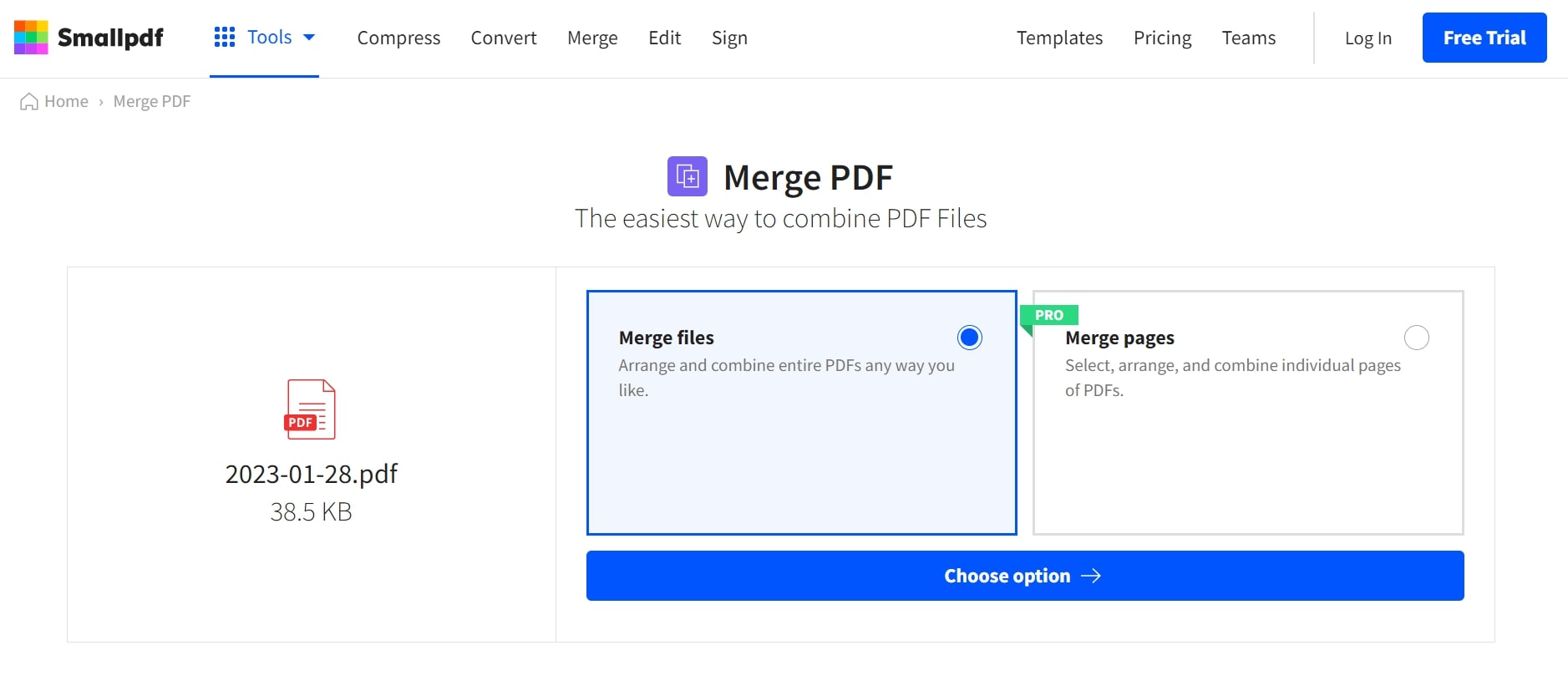 choosing correct option for merge