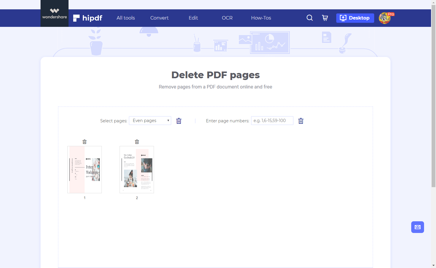 upload pdf to delete pages