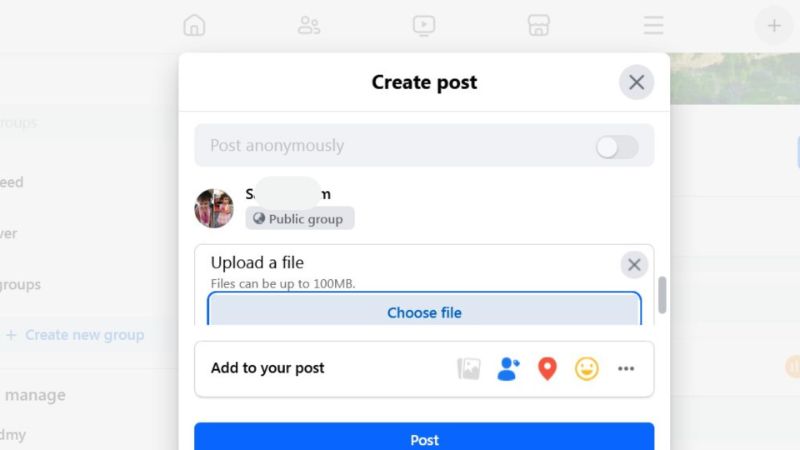 upload pdf to facebook post in group