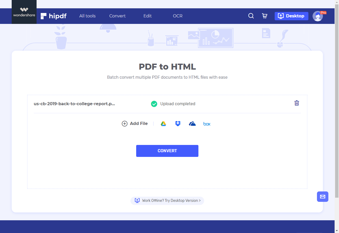 upload pdf to html