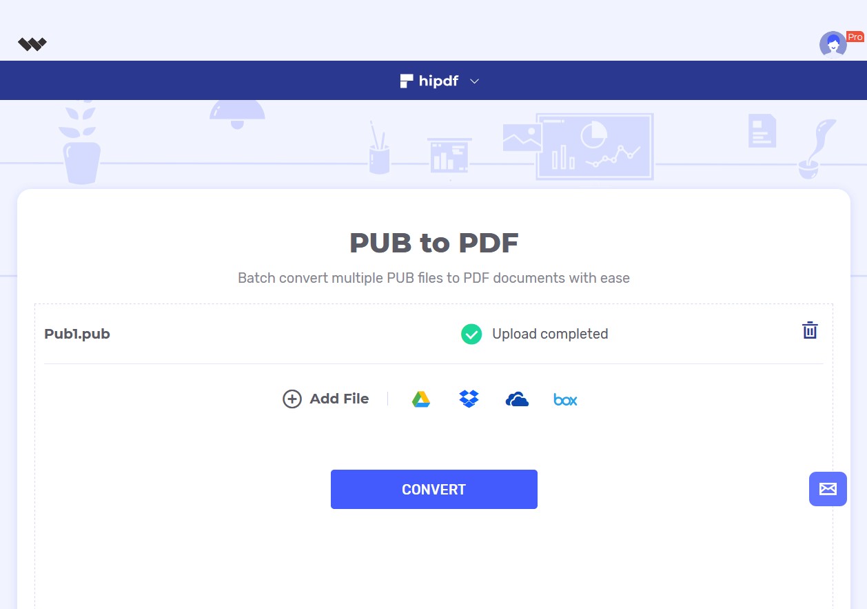 upload pub to pdf