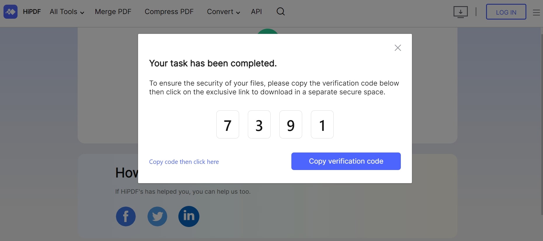 copying verification code for download