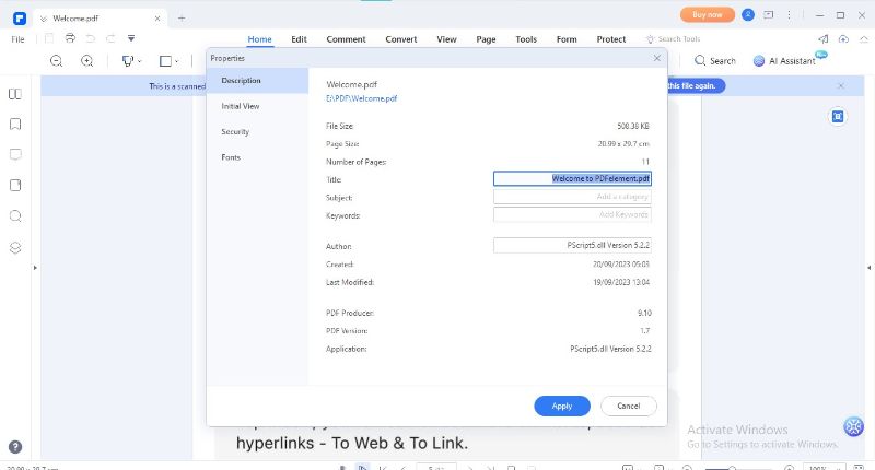 verify pdf size via pdfelement editor