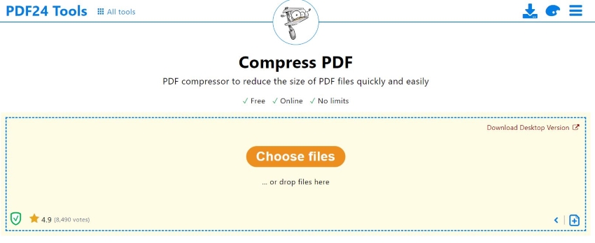 compress pdf tool of pdf24 tools