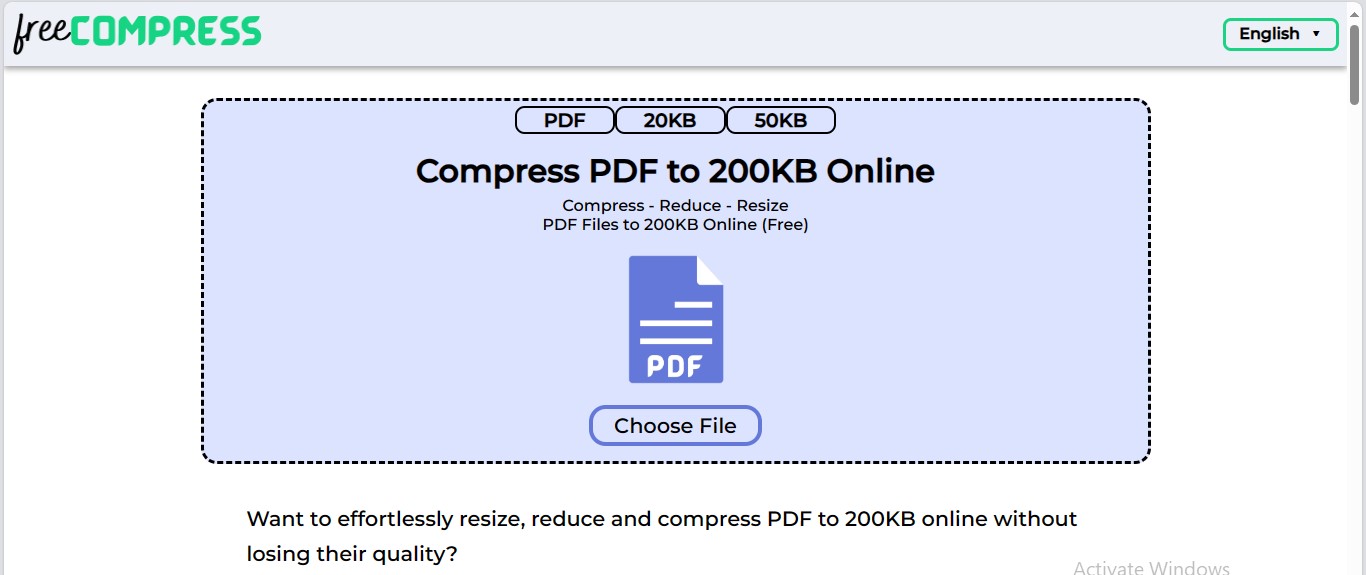 freecompress compress pdf under 200kb