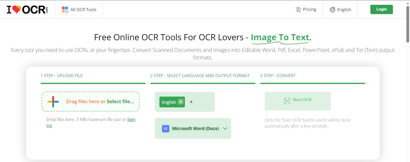 iloveocr online ocr tool