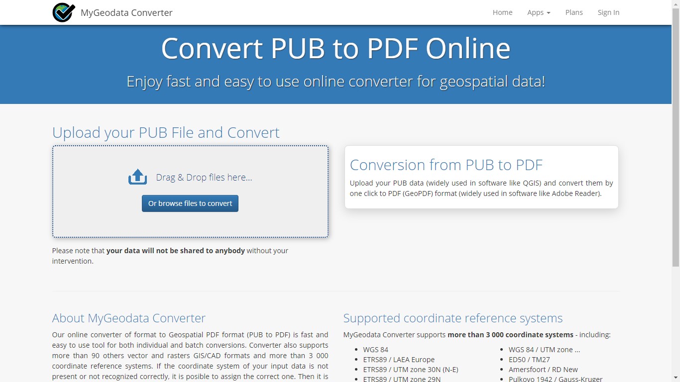mygeodatacloud pub to pdf converter