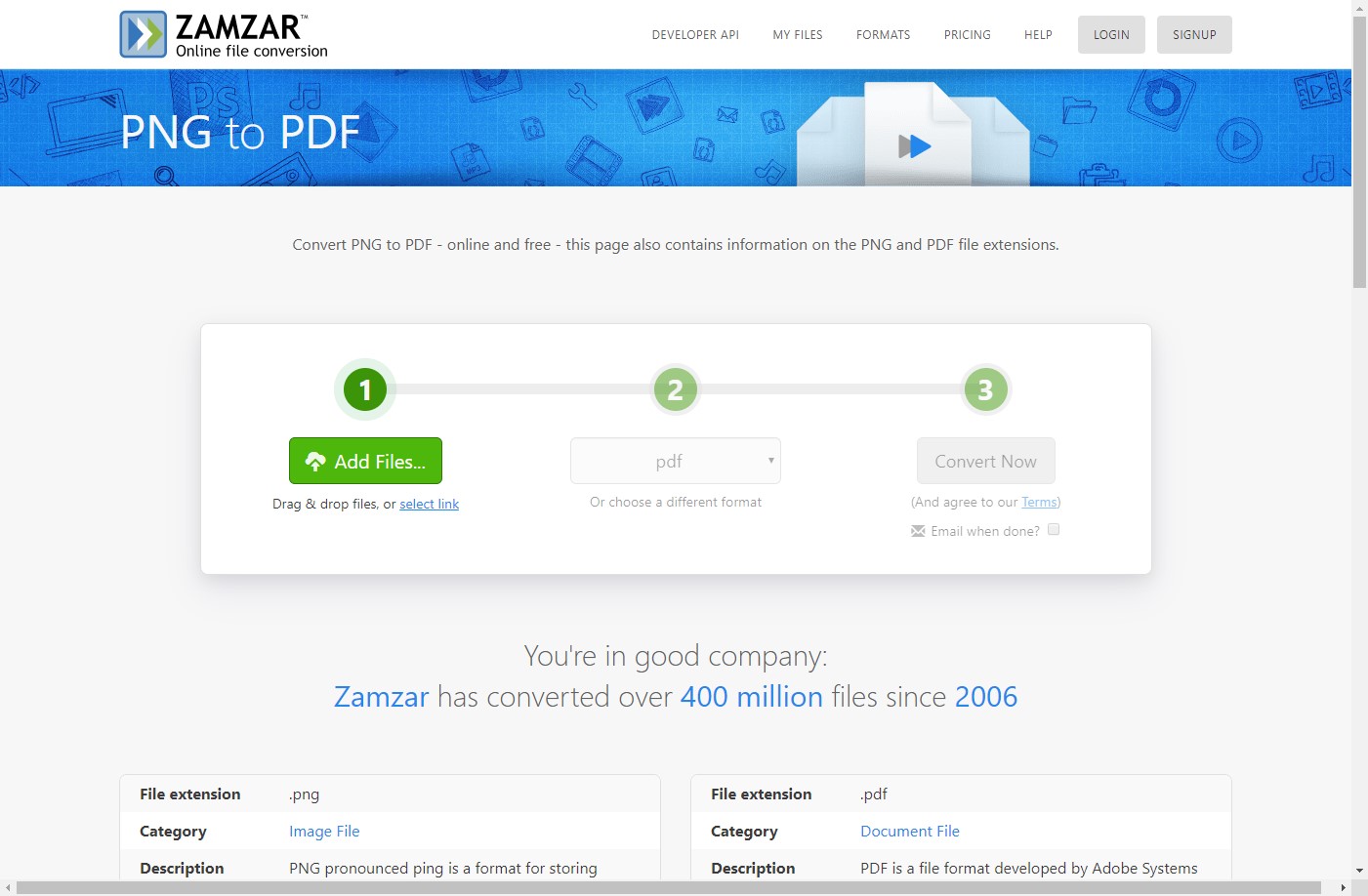 zamzar png to pdf converter online