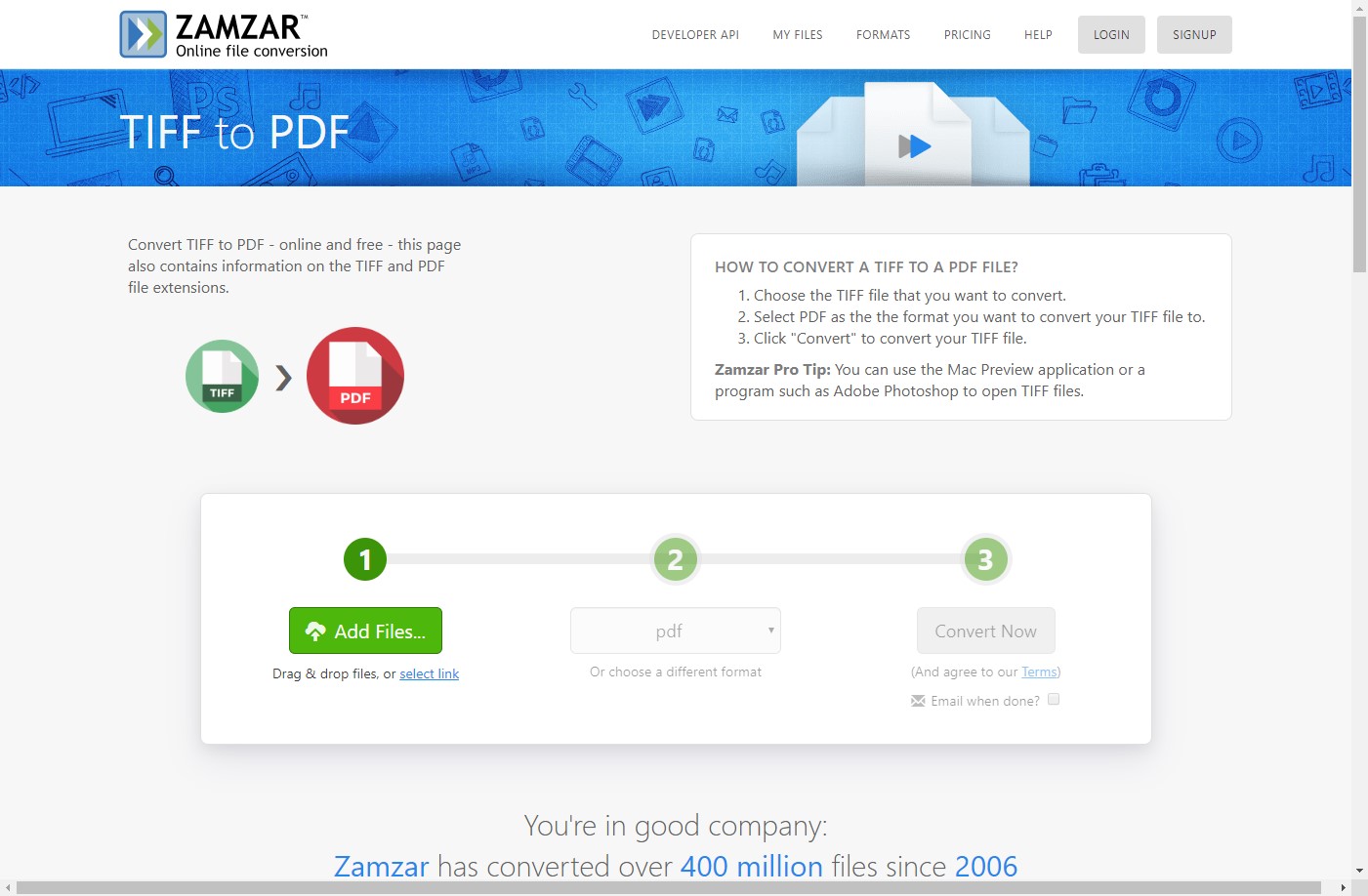 zamzar tiff to pdf converter online