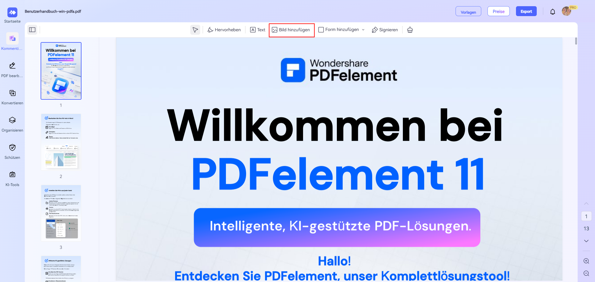 Laden Sie die PDF-Datei hoch, der Sie ein Bild einfügen möchten. Klicken Sie auf die Option "Bild hinzufügen" und wählen Sie das Bild aus, das Sie von Ihrem Mac-Computer einfügen möchten. Sie können das Bild in die PDF-Datei einfügen, wo immer Sie es haben möchten.