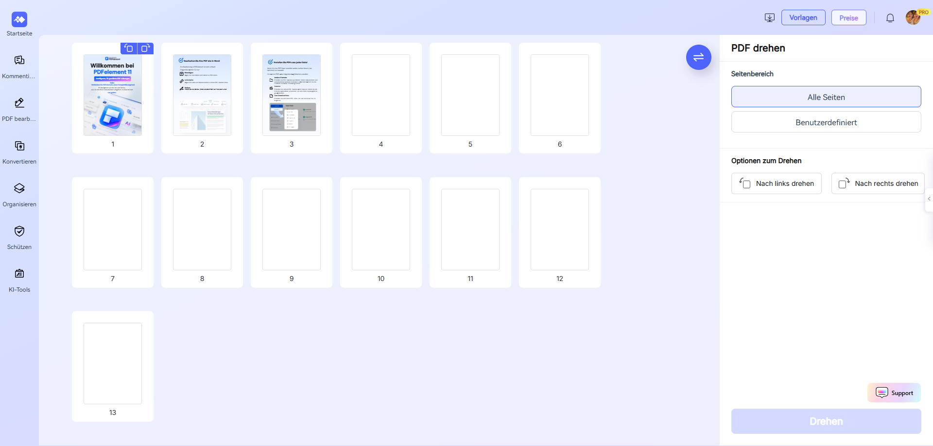 Laden Sie die PDF-Datei herunter und prüfen Sie, ob das Hochformat-PDF in Querformat oder das Querformat-PDF in Hochformat konvertiert wird.